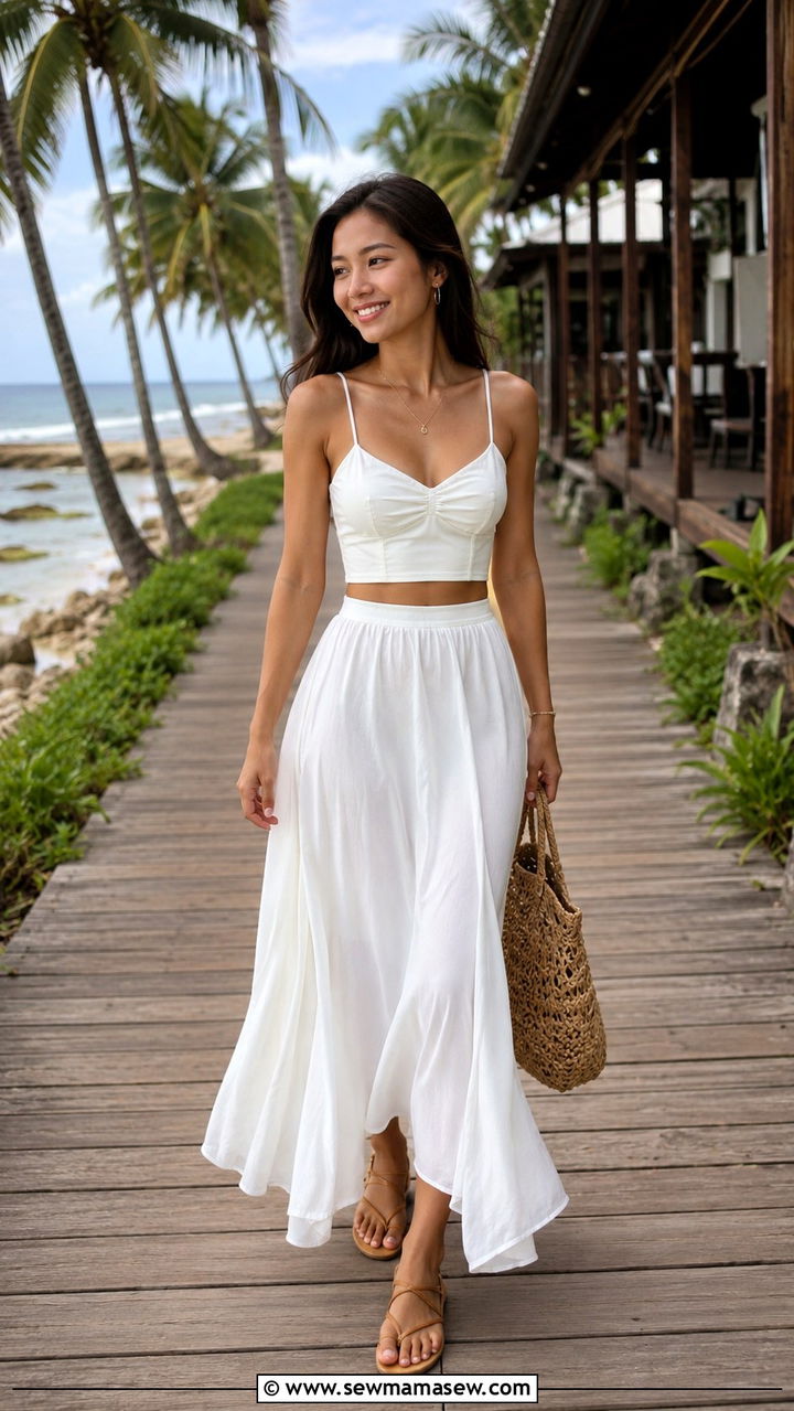 Petite maxi skirt and cropped cami vacation outfit - 25 Petite outfit ideas for travel