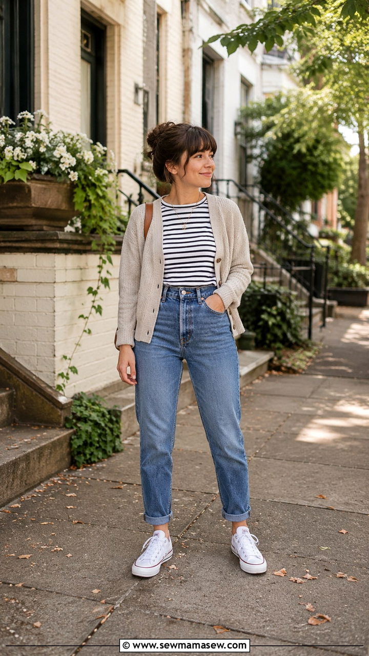 Petite mom jeans with canvas sneakers outfit - 25 Petite jeans outfit ideas with sneakers