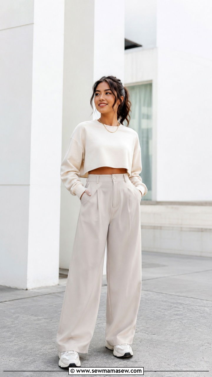 Petite outfit with sneakers and a cropped sweatshirt - 25 Petite outfit ideas with sneakers