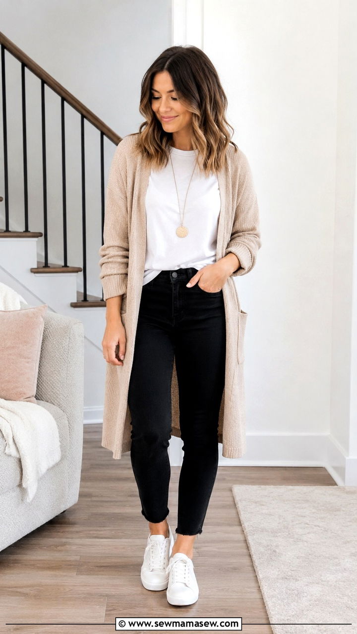 Petite outfit with sneakers and a long cardigan - 25 Petite outfit ideas with sneakers