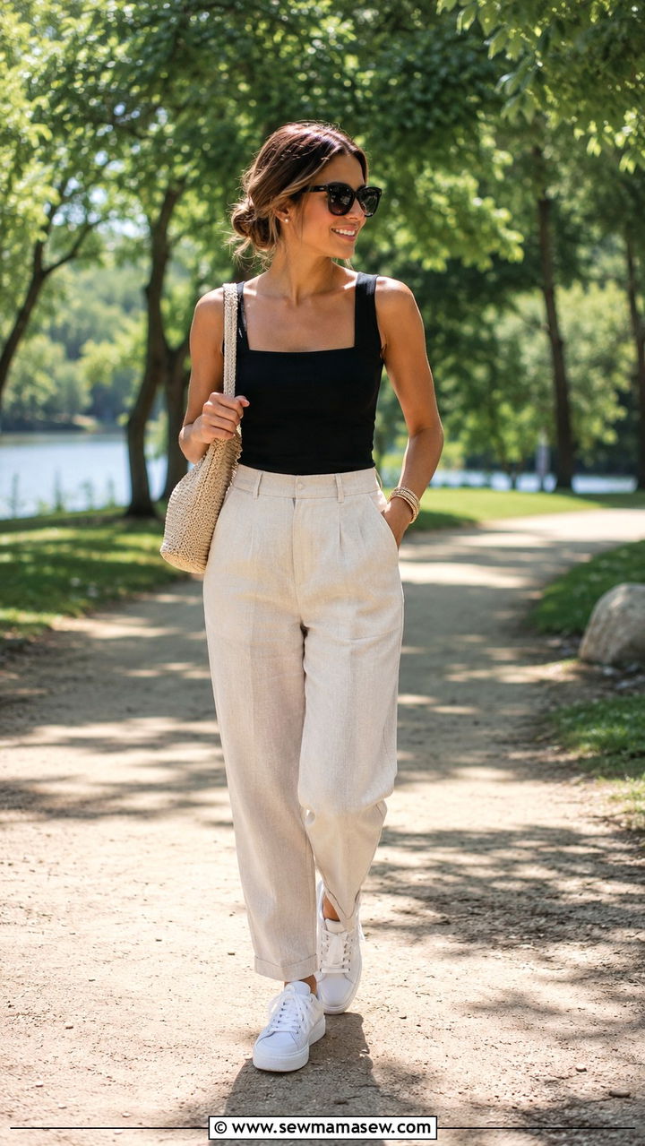 Petite outfit with sneakers and a sleeveless top - 25 Petite outfit ideas with sneakers