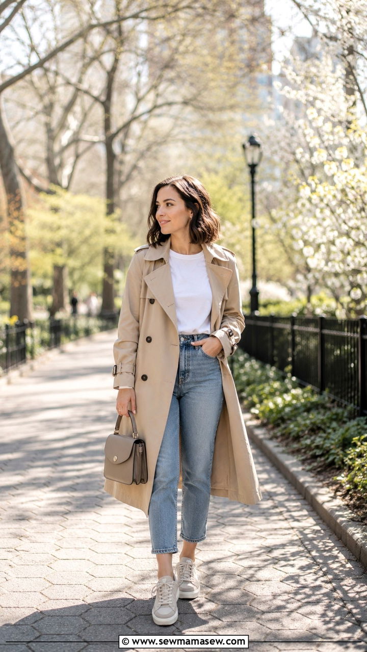 Petite outfit with sneakers and a trench coat - 25 Petite outfit ideas with sneakers