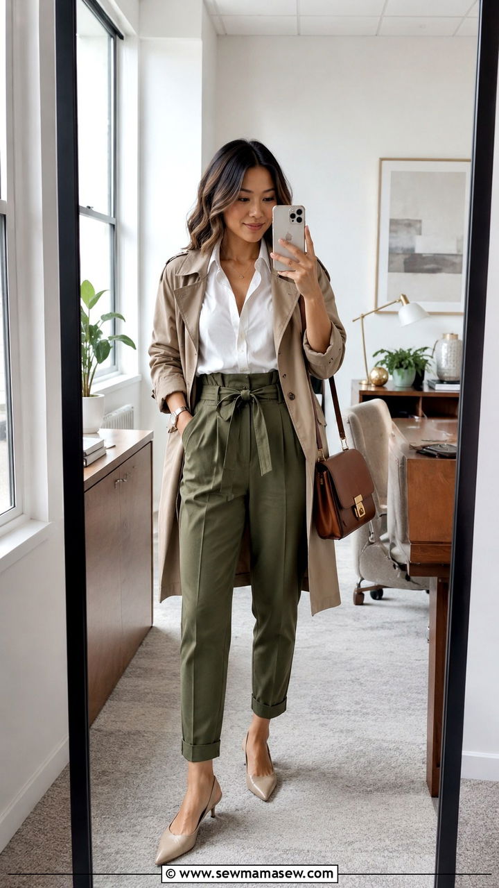Petite paperbag trousers with crisp white button down - 30 Petite work outfits