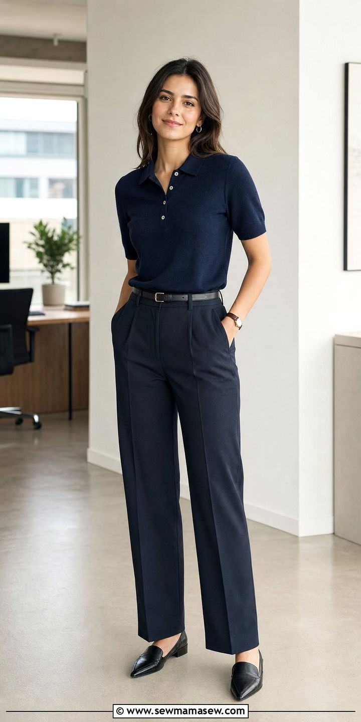 Petite polo knit top with straight leg trousers - 35 Business casual outfits for petite women