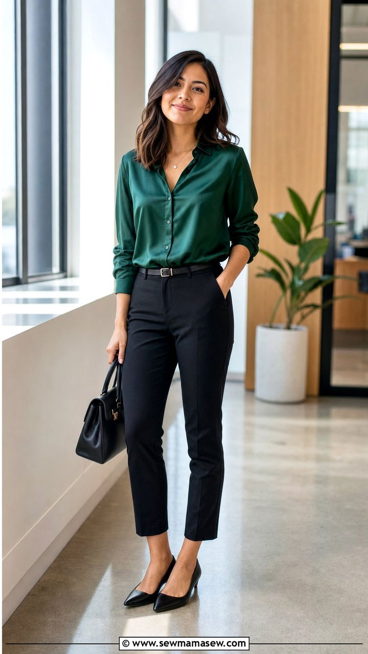 Petite satin blouse with ankle length trousers - 35 Business casual outfits for petite women