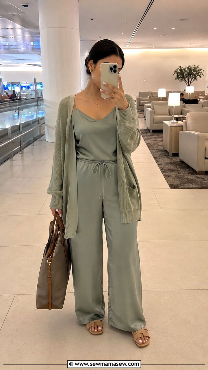 Petite satin co ord set airport travel outfit - 25 Petite outfit ideas for travel