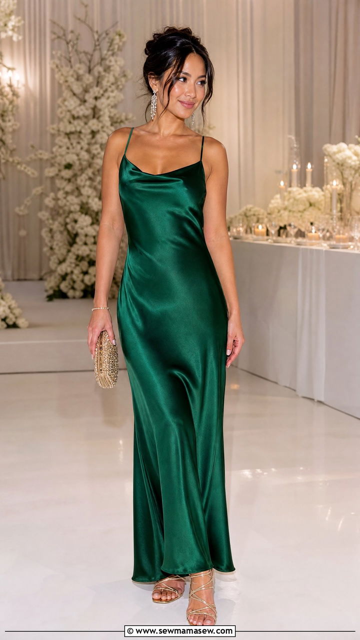 Petite satin maxi dress with strappy heels for wedding - 25 Petite outfit ideas with maxi dress