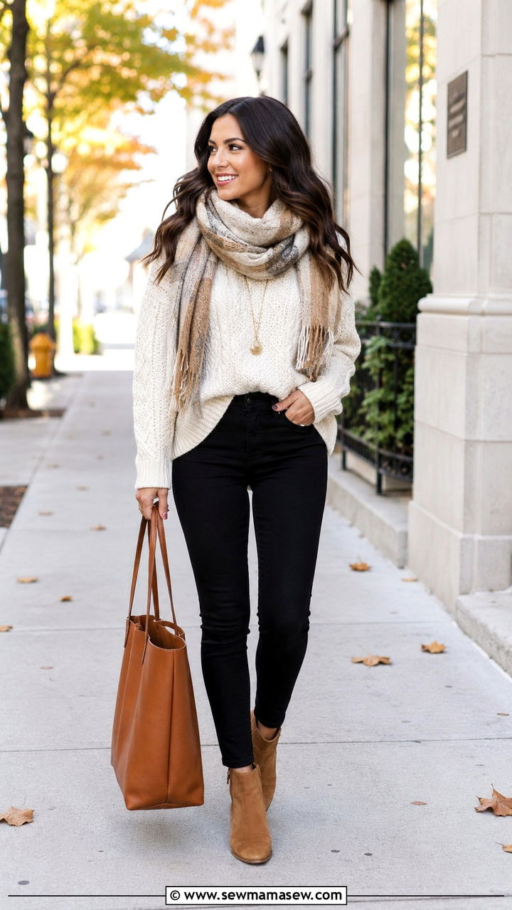 Petite skinny jeans with cable knit sweater - 25 Petite outfit ideas with skinny jeans