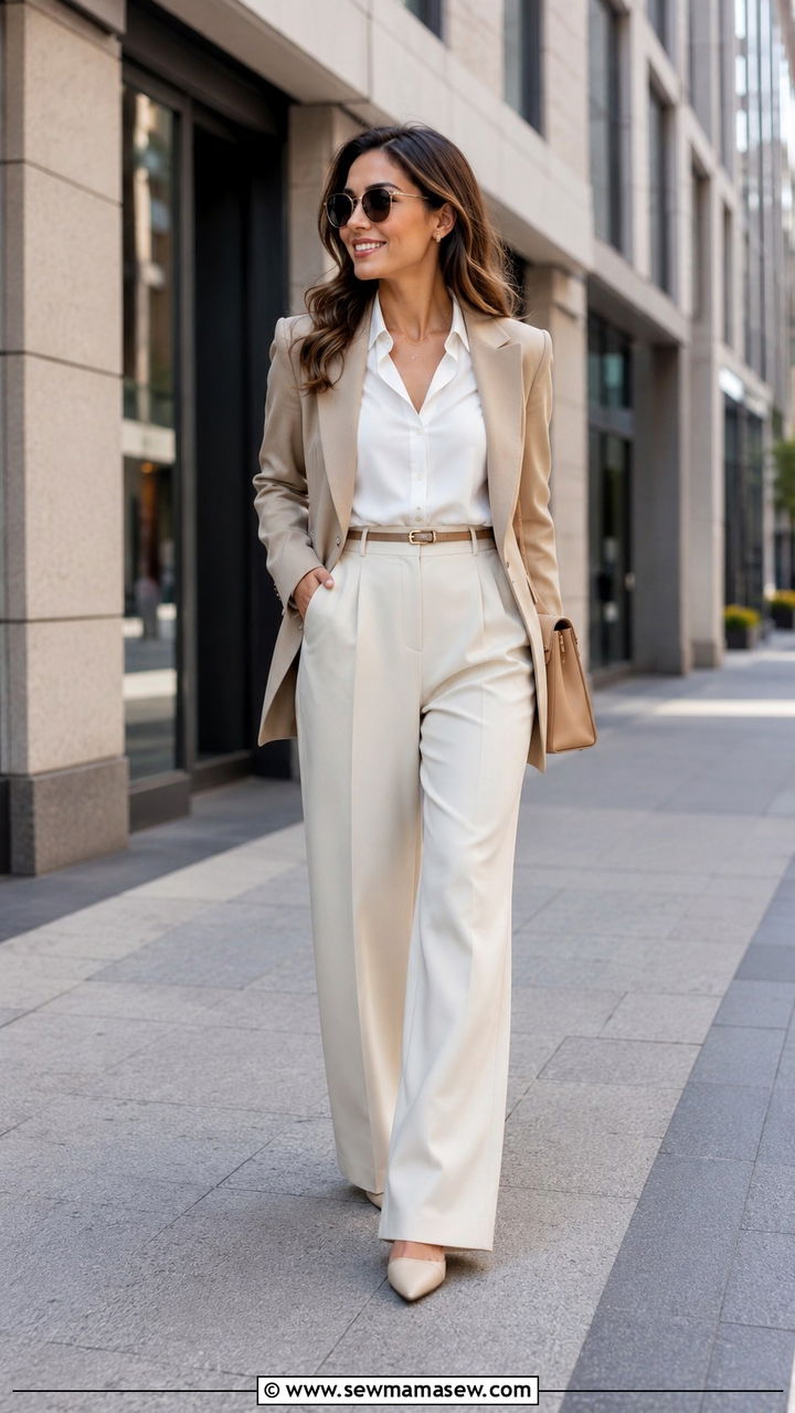 Petite wide leg trousers with fitted button down - 30 Petite work outfits