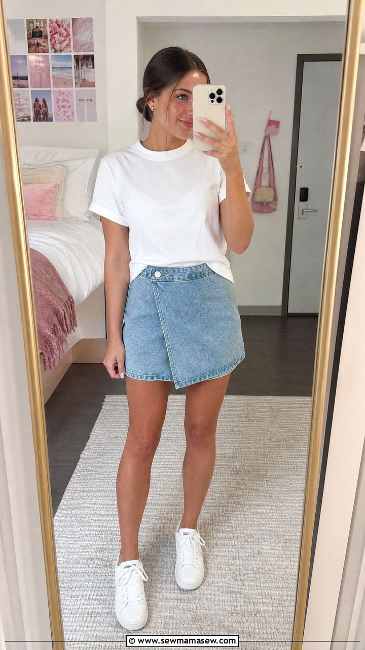 Philanthropy round t shirt with denim skort outfit - 25 Rush week outfit ideas sorority