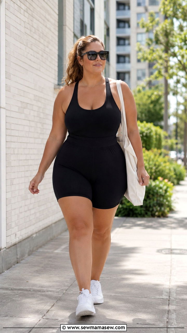 Pilates Onesie Romper with Sneakers - 30 Pilates outfit ideas plus size
