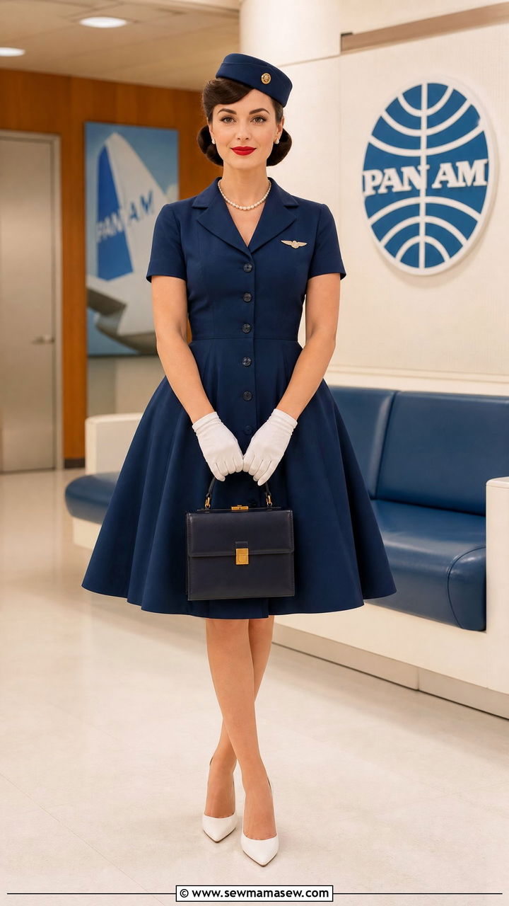 Pillbox Hat and Red Lip Flight Attendant Outfit - 30 Flight attendant style outfits