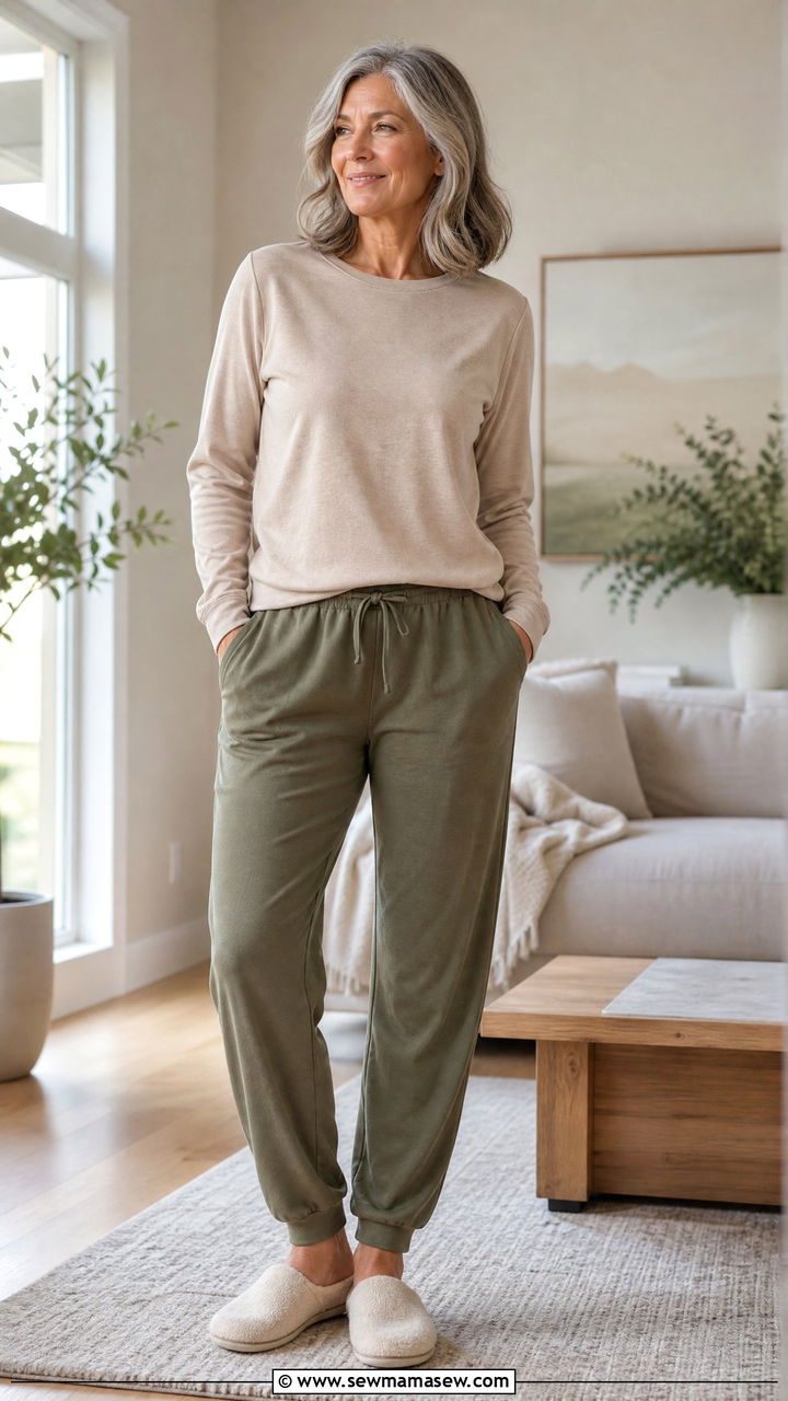 Pima Cotton Crewneck With Relaxed Joggers - 25 Loungewear outfit ideas for women over 50