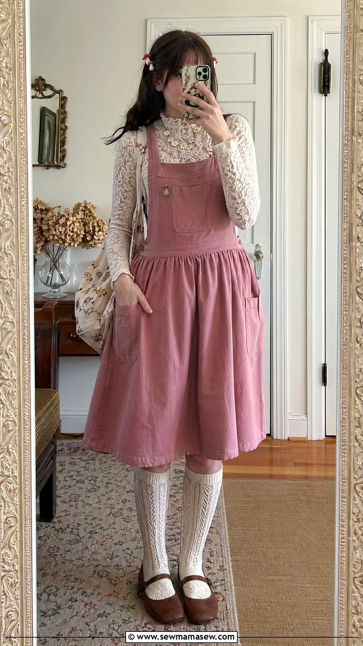 Pinafore Apron Dress Over Lace Top Fairy Outfit - 35 Fairycore outfit ideas