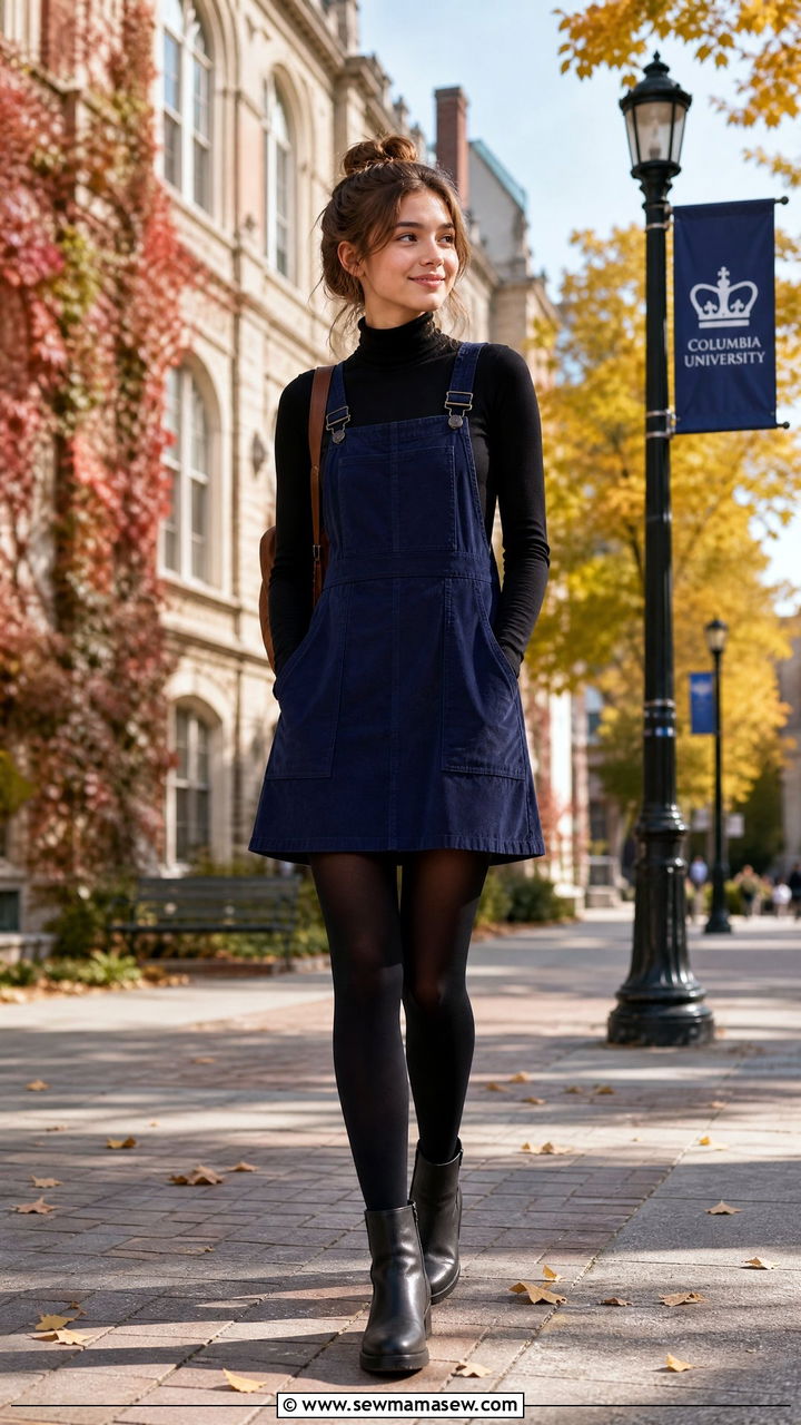 Pinafore Dress Layered Over a Turtleneck - 25 Boarding school outfit ideas teens