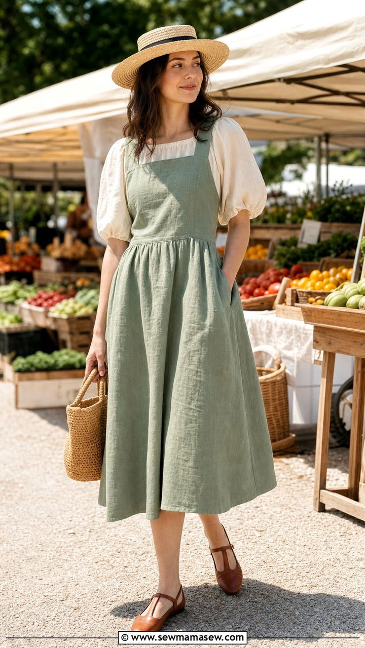 Pinafore Dress Over Puff Sleeve Blouse - 25 spring fairycore outfits
