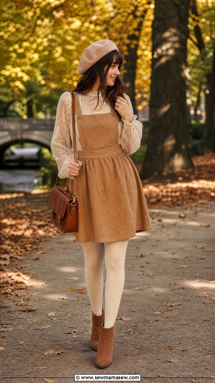 Pinafore Dress Over Sheer Lace Blouse Outfit - 25 classy fairycore outfit ideas