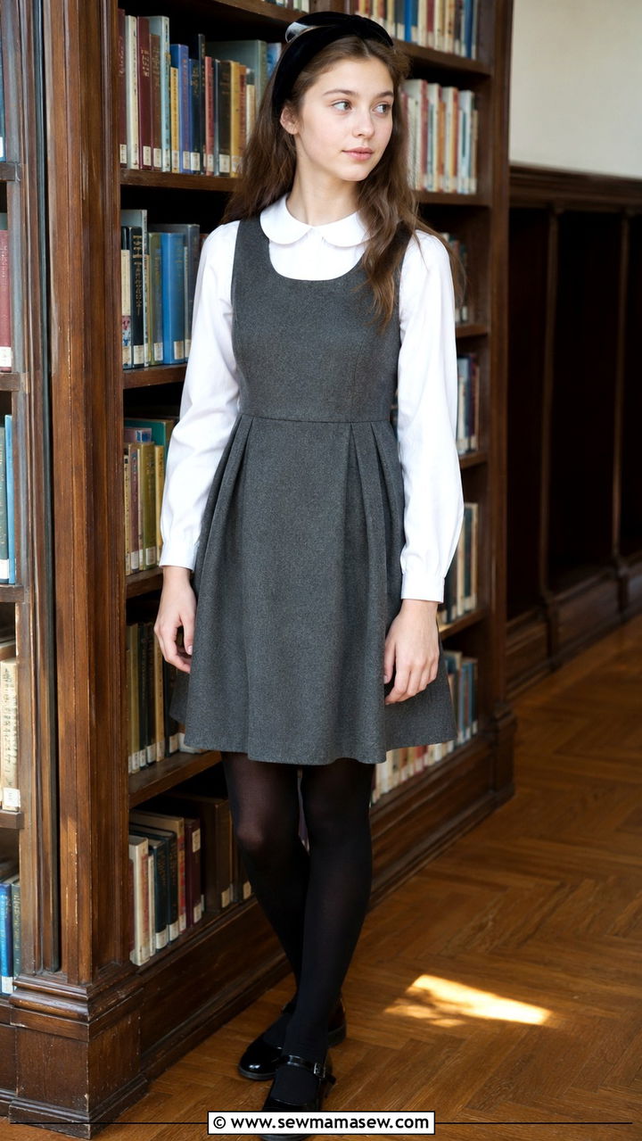 Pinafore Dress Over a Peter Pan Collar Blouse - 20 Private school outfit ideas teens