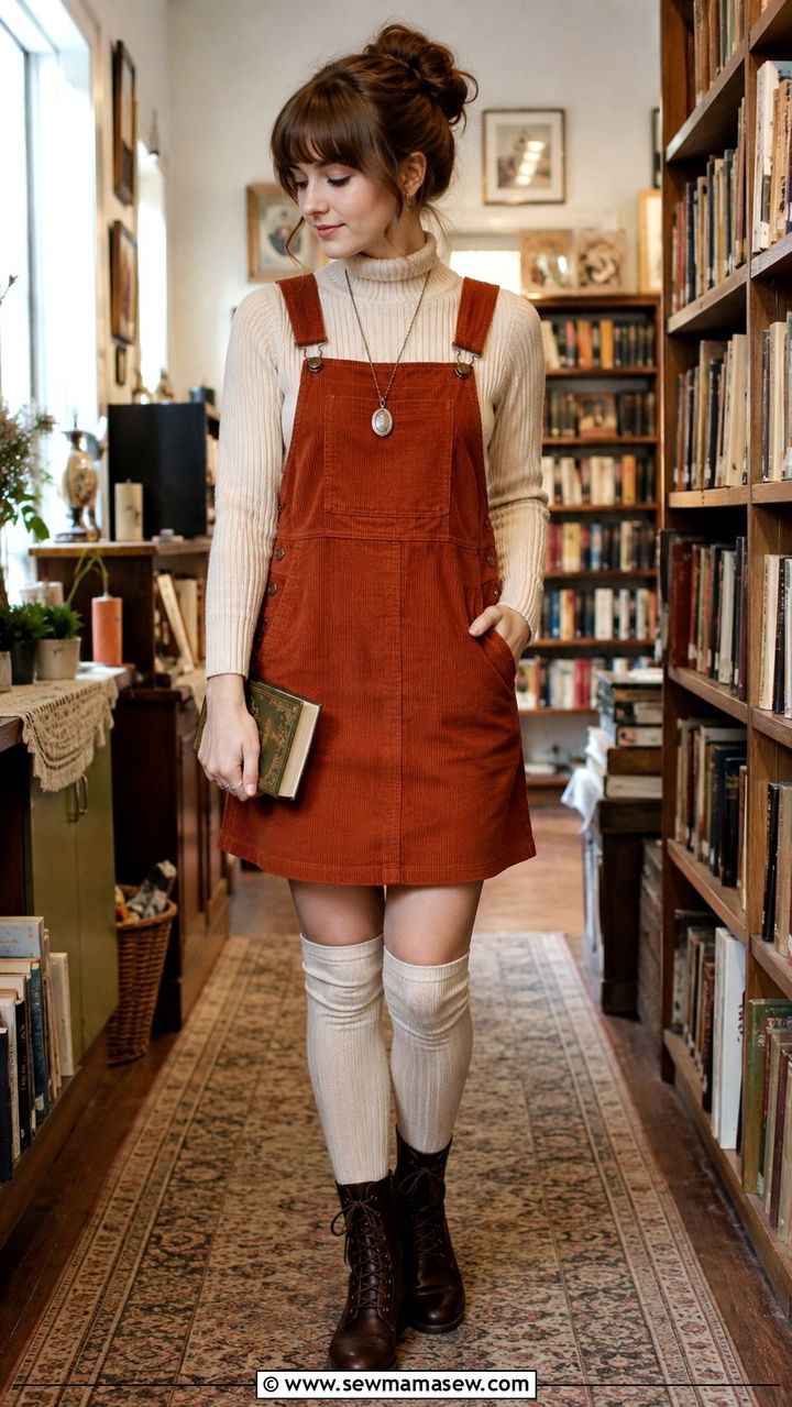 Pinafore Dress With Turtleneck And Knee High Socks - 30 casual fairycore outfits