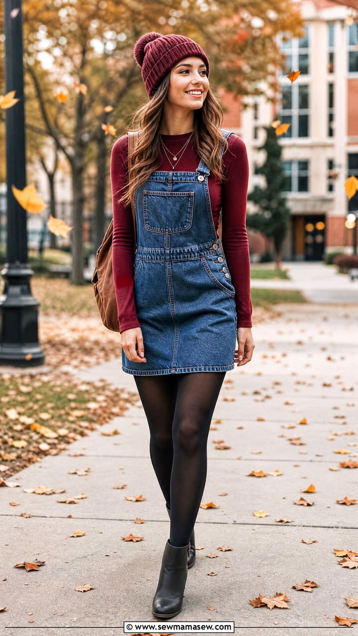 Pinafore Dress over Long Sleeve Tee - 30 Game day outfit ideas for college