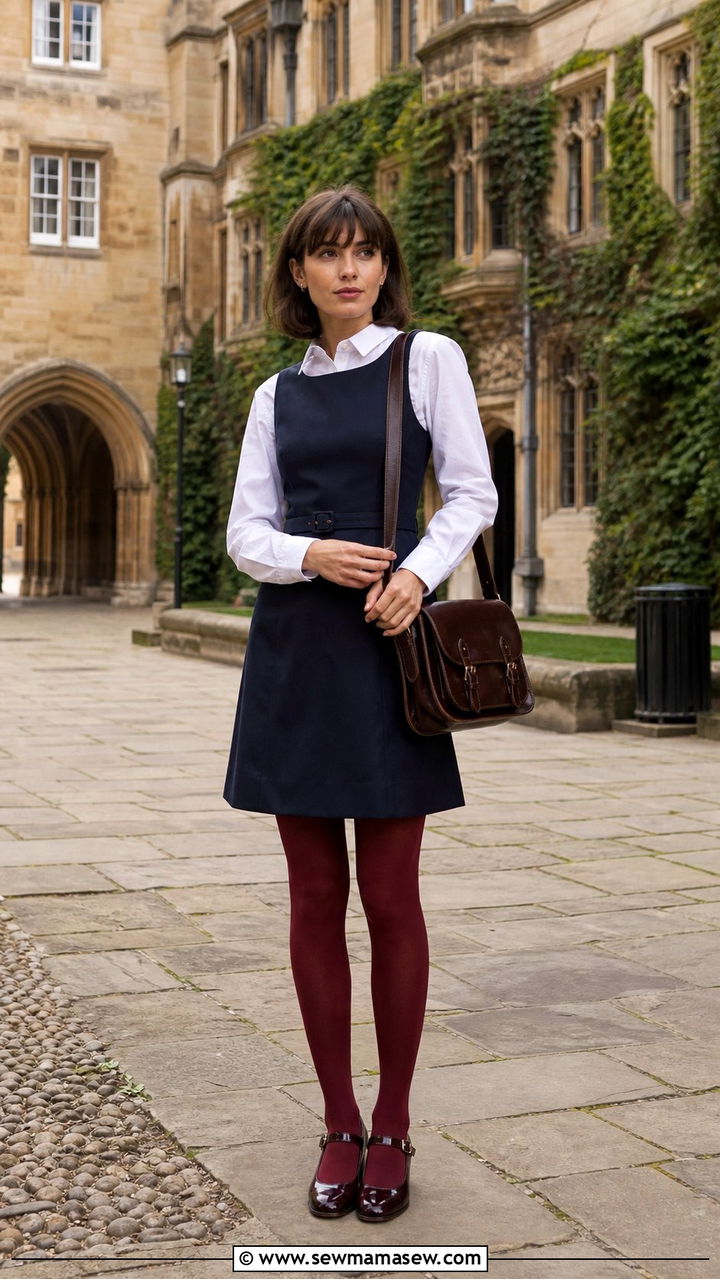 Pinafore Dress with White Shirt - 35 back to school outfits inspo