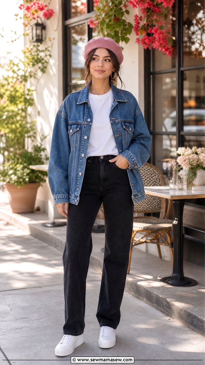 Pink Beret With Denim Jacket And White T Shirt - 25 How to style a beret