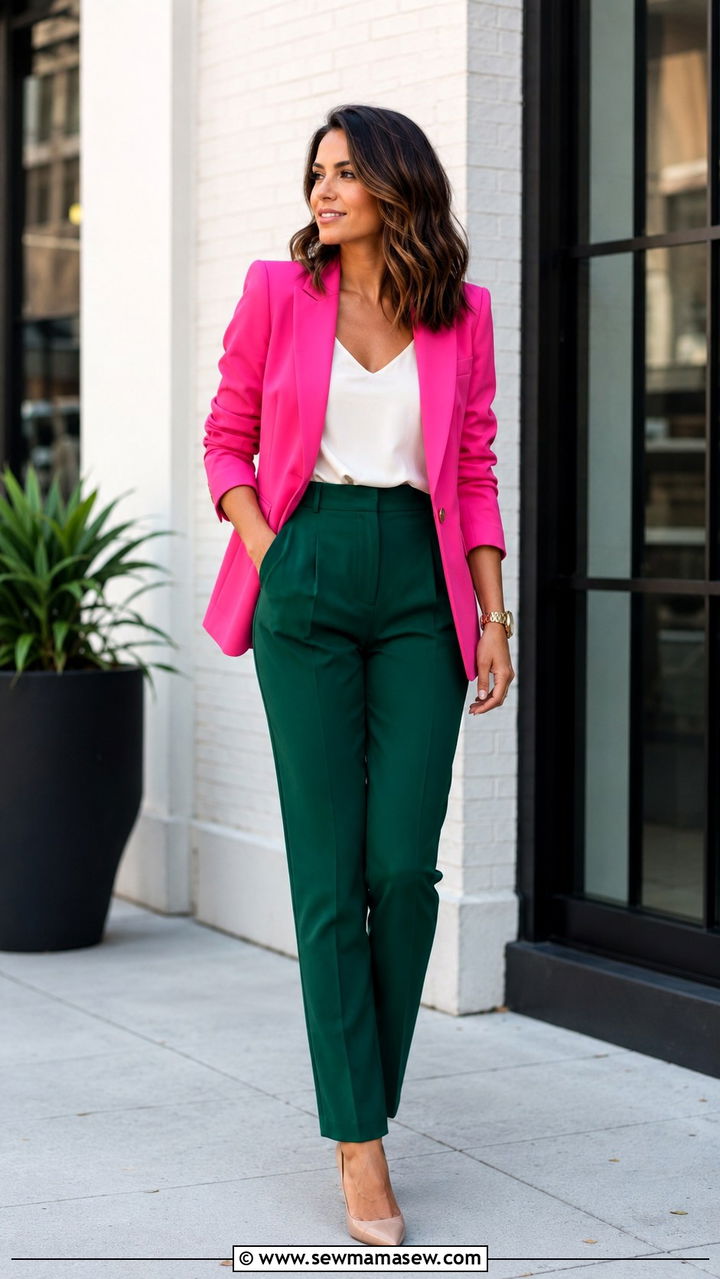 Pink Blazer And Green Pants Outfit - 25 Pink and green outfit ideas