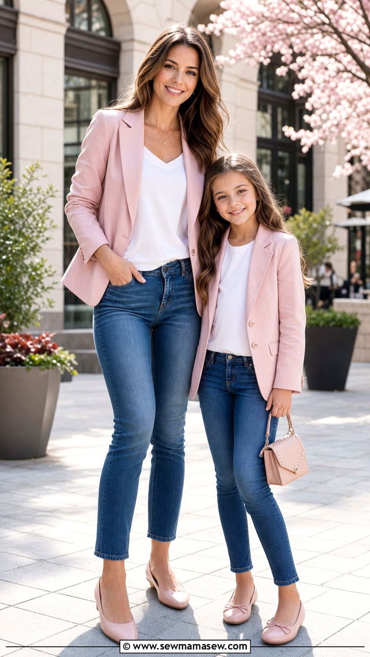 Pink Blazer And Jean Spring Outfit - 25 Spring mother daughter outfits