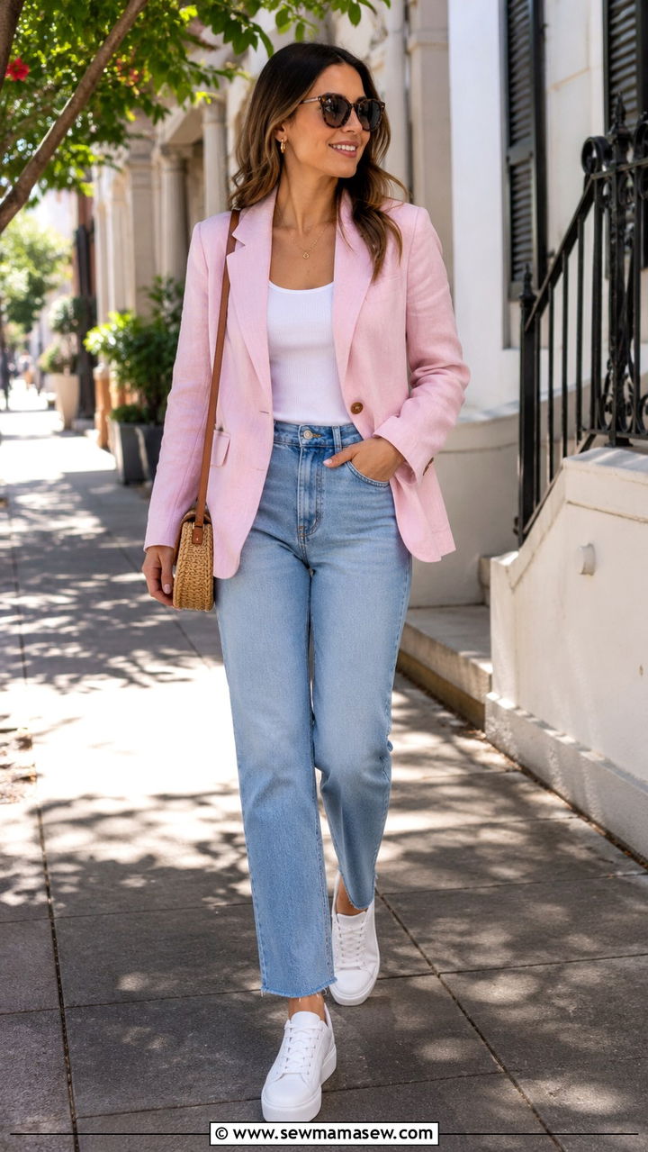 Pink Blazer with Jeans - 30 pink outfit ideas for women