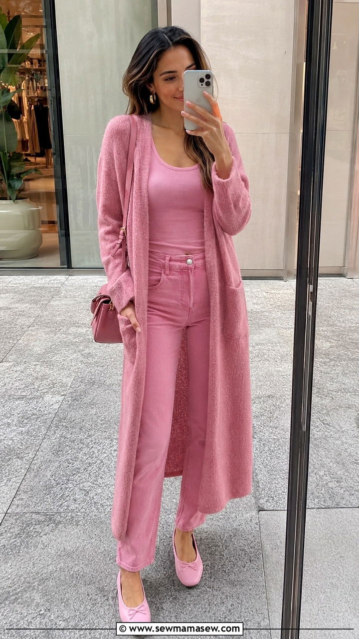 Pink Cardigan Outfit Look - 30 Monochromatic pink outfits