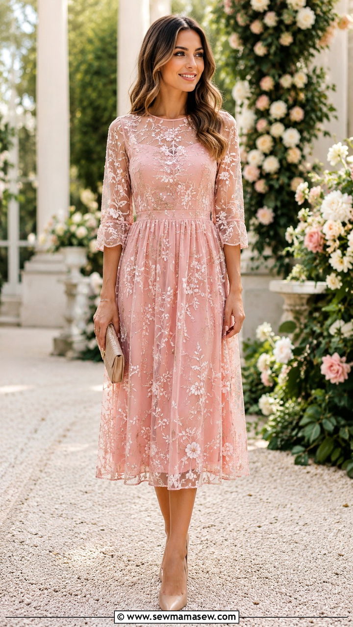Pink Embroidered Midi Dress Wedding Guest - 25 Pink dress outfit ideas for wedding guest