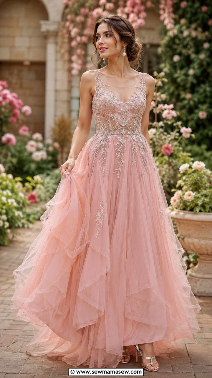 Pink Embroidered Tulle Gown - 20 Wedding guest outfit ideas African wedding
