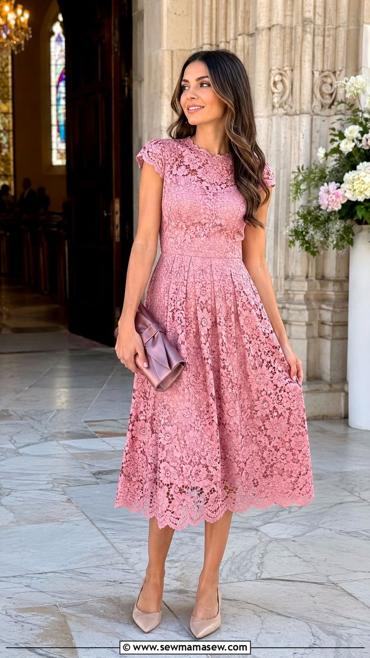 Pink Lace Midi Dress For Wedding - 25 Pink dress outfit ideas for wedding guest