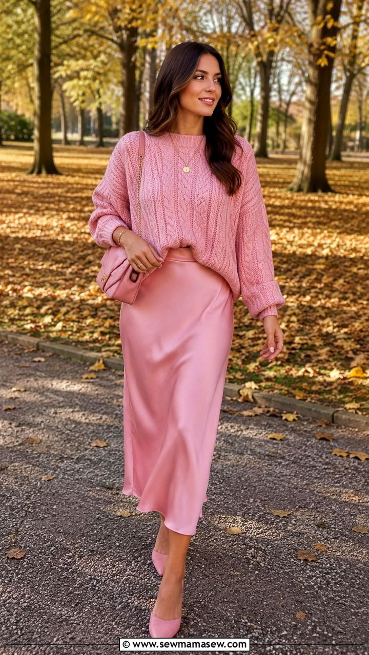 Pink Oversized Knit and Skirt - 30 Monochromatic pink outfits