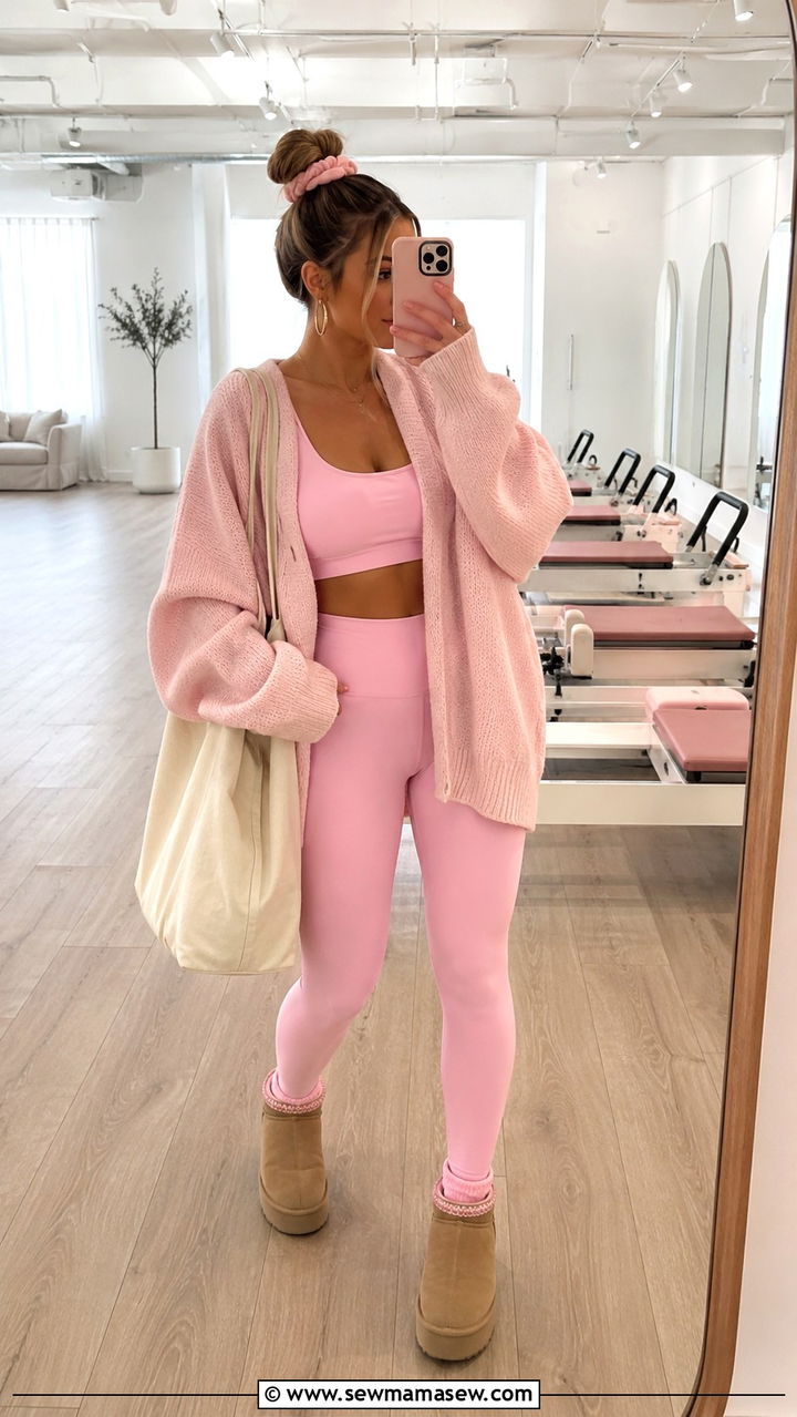 Pink Pilates Princess Set with Oversized Sweater and Uggs - 25 Pilates aesthetic outfit ideas