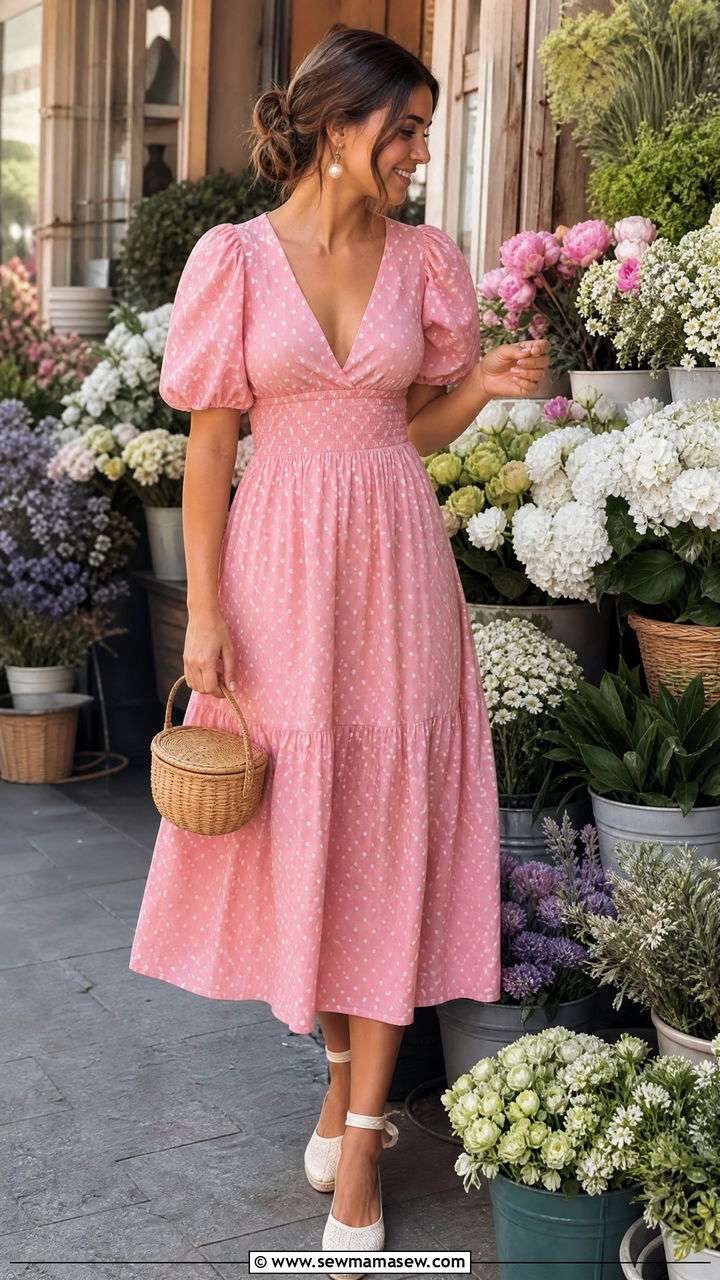 Pink Polka Dot Midi Dress Italy Outfit - 30 cute Italy outfits