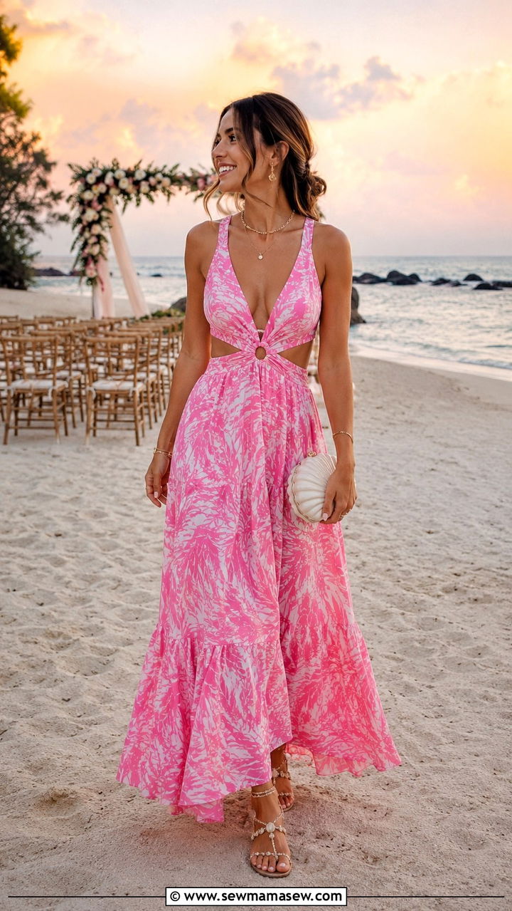 Pink Printed Maxi Dress For Beach Wedding - 25 Pink dress outfit ideas for wedding guest
