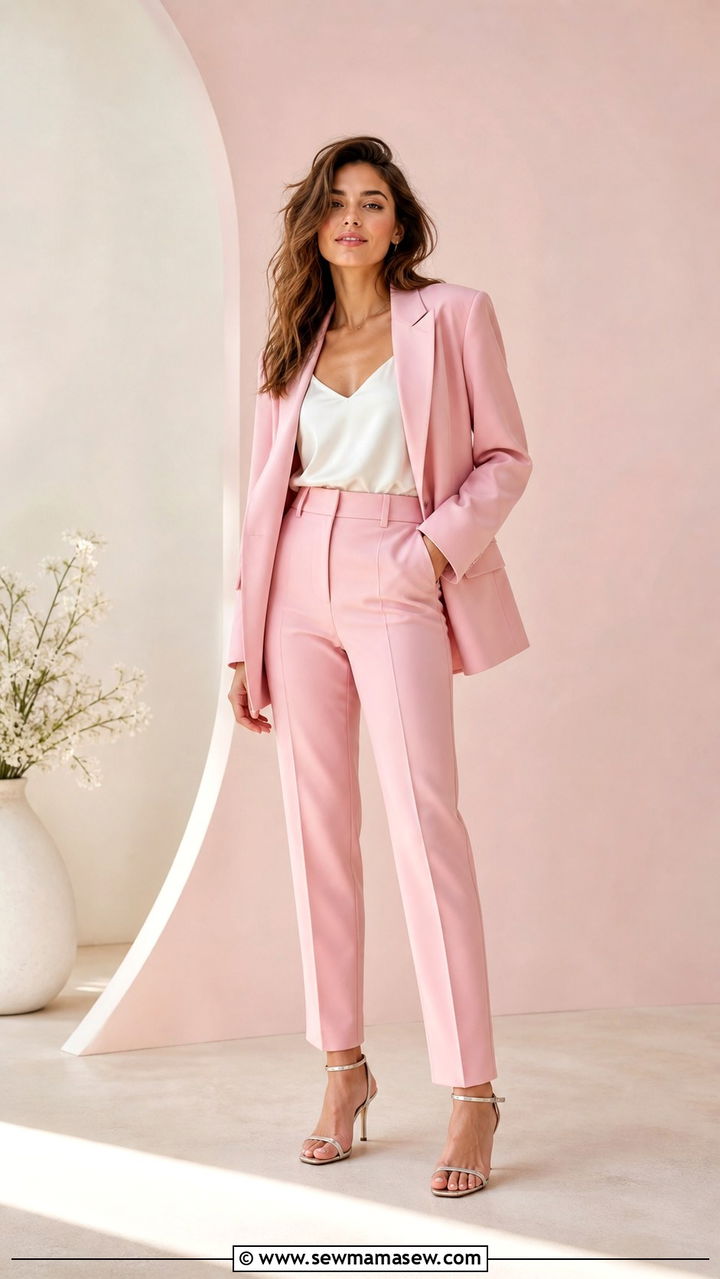 Pink Prom Suit With White Tank And Strappy Heels - 40 Prom outfit ideas