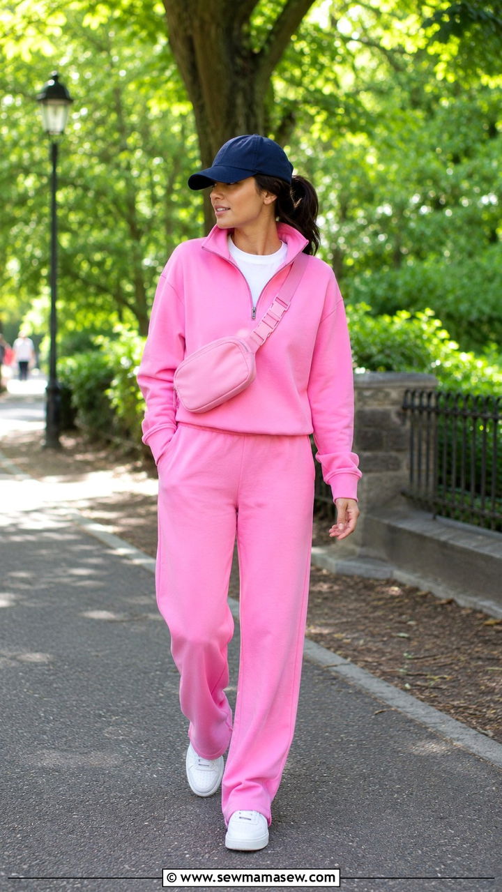 Pink Quarter Zip Sweatsuit Outfit Casual - 20 Pink loungewear set outfit ideas