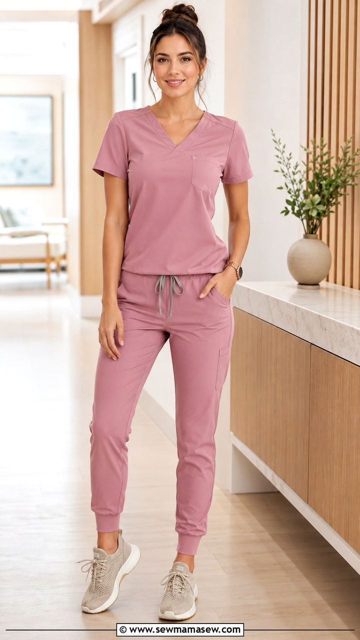 Pink Scrubs with Beige Sneakers Outfit - 30 Scrubs outfit ideas for nurses