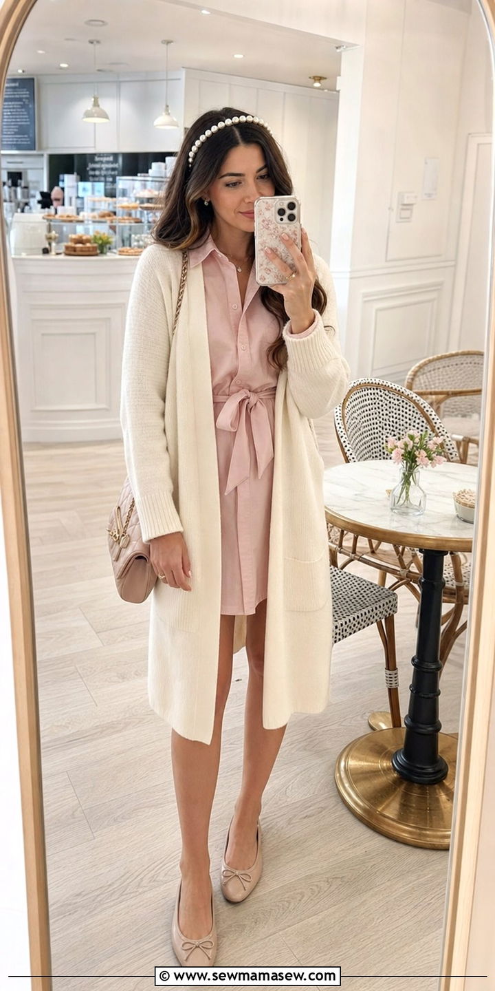 Pink Shirt Dress With Cardigan Jacket - 25 Shirt dress outfit ideas with a jacket