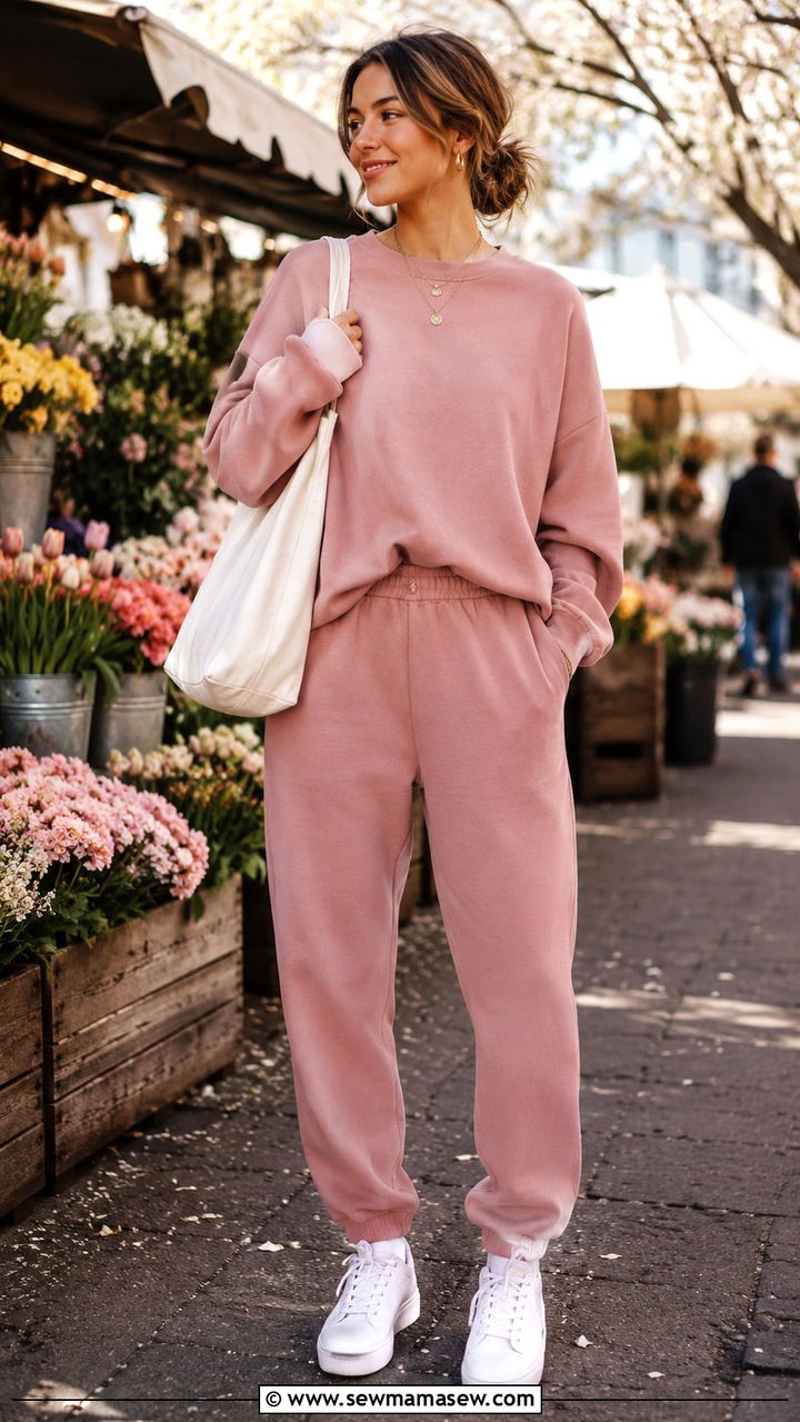 Pink Sweatsuit With White Sneakers - 30 Sweatsuit outfit ideas women