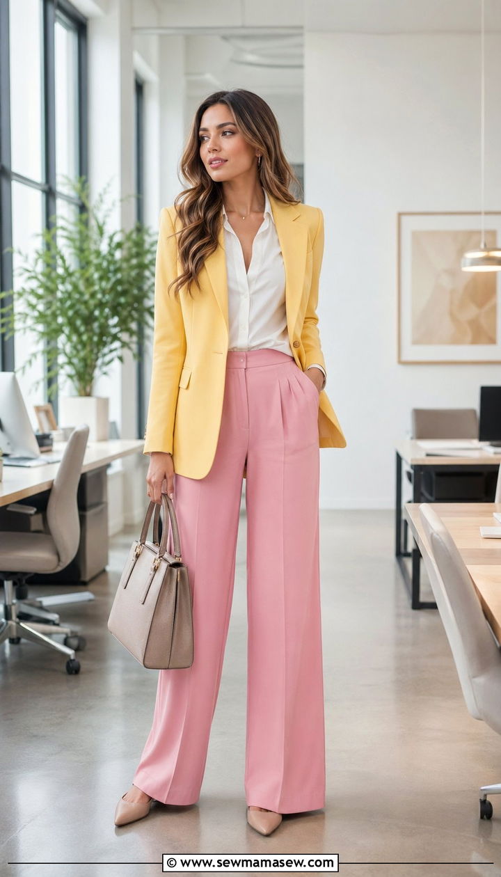 Pink Trousers with Yellow Blazer - 30 Yellow and pink outfit ideas