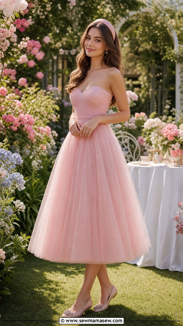 Pink Tulle Dress with Embellished Flats - 35 birthday outfits ideas