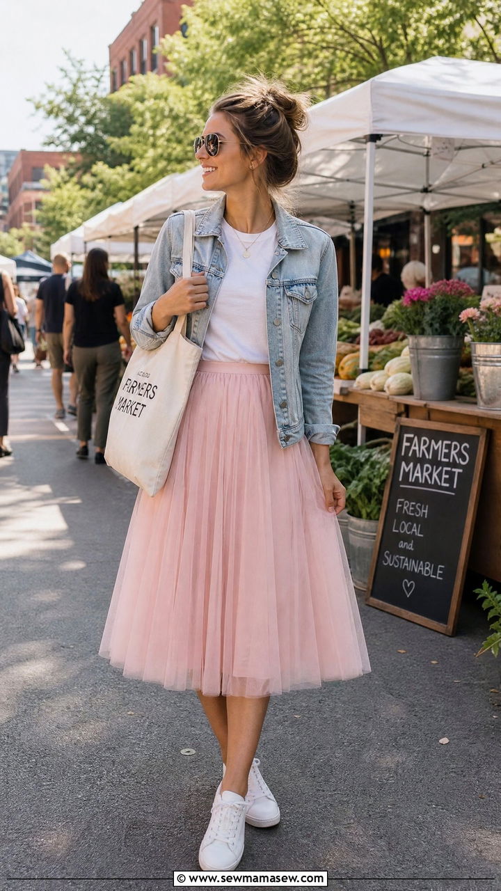 Pink Tulle Midi Skirt with Denim Jacket - 25 How to style a tulle skirt