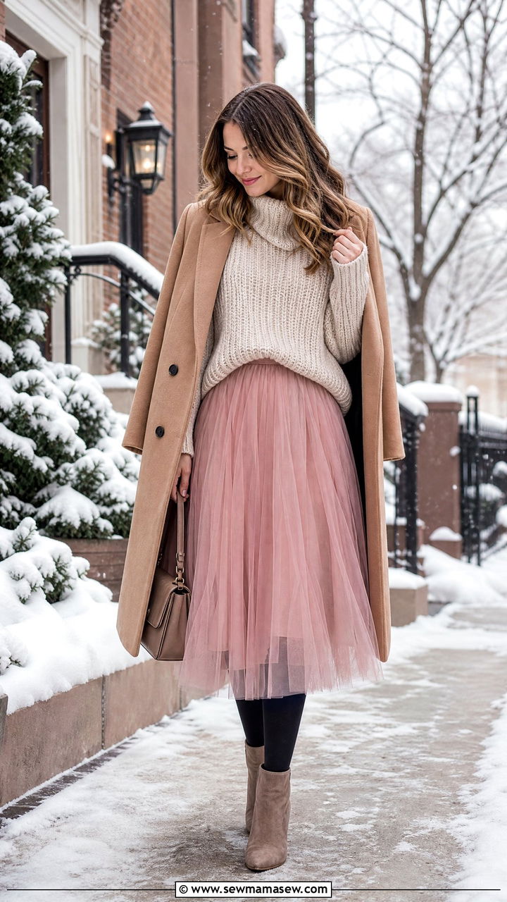 Pink Tulle Skirt with Chunky Knit Sweater - 25 How to style a tulle skirt