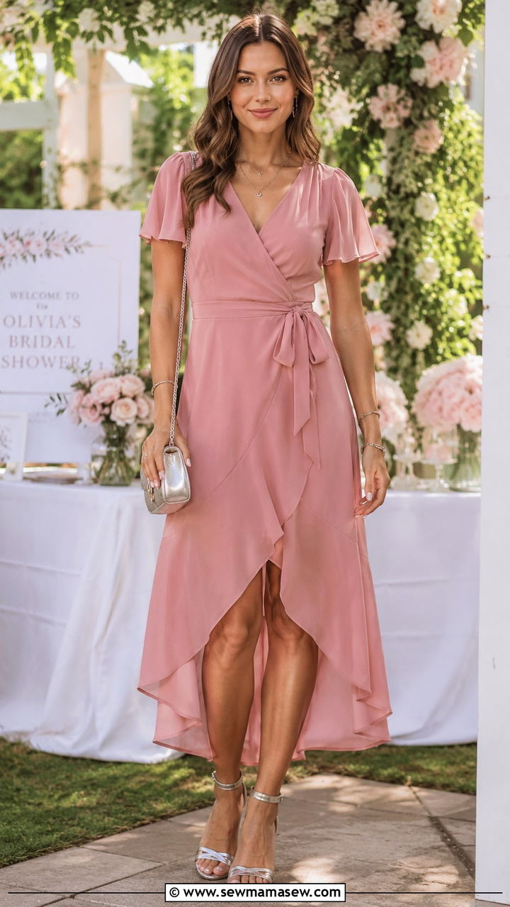 Pink Wrap Dress With Silver Heels Outfit - 25 Wrap dress outfit ideas with heels