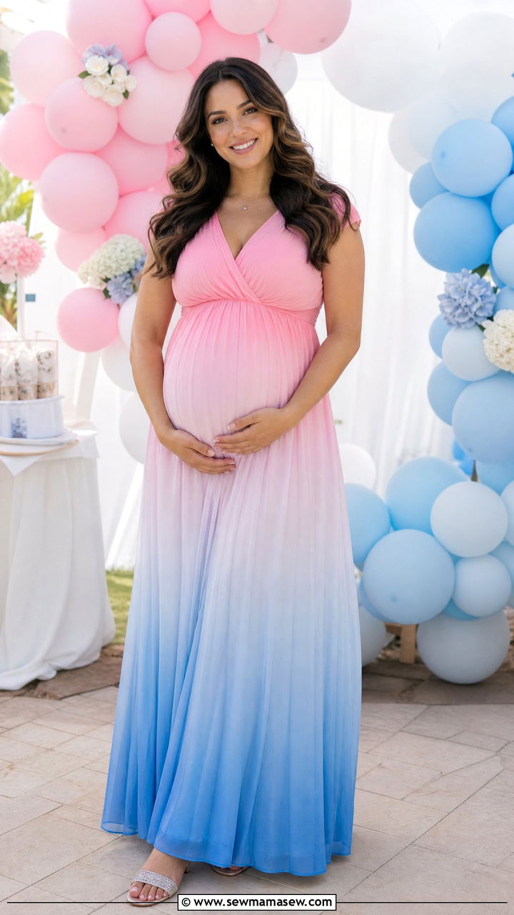 Pink and Blue Ombre Maternity Dress - 25 Maternity outfit ideas for gender reveal
