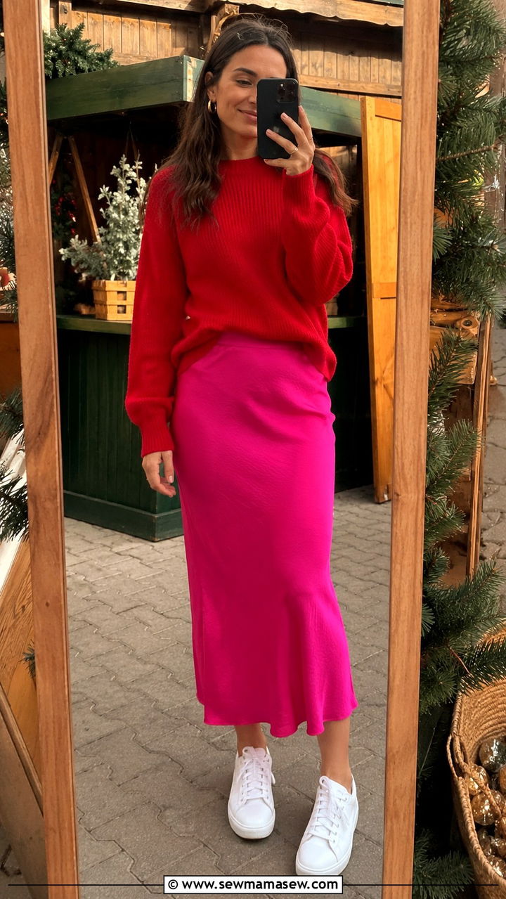 Pink and Red Color Block Outfit - 30 Lunar new year outfit ideas