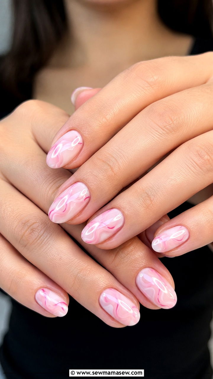 Pink and White Swirl Gel Nails - 50 gel polish